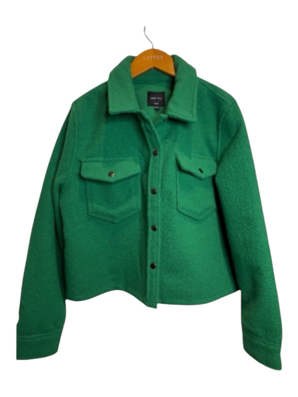 Love Tree Green Teddy Cropped Shacket Women’s Size L Relaxed Fit